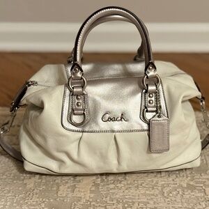 White Coach leather satchel with silver strap